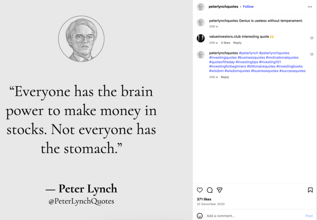 An Investments with an inspiring quote